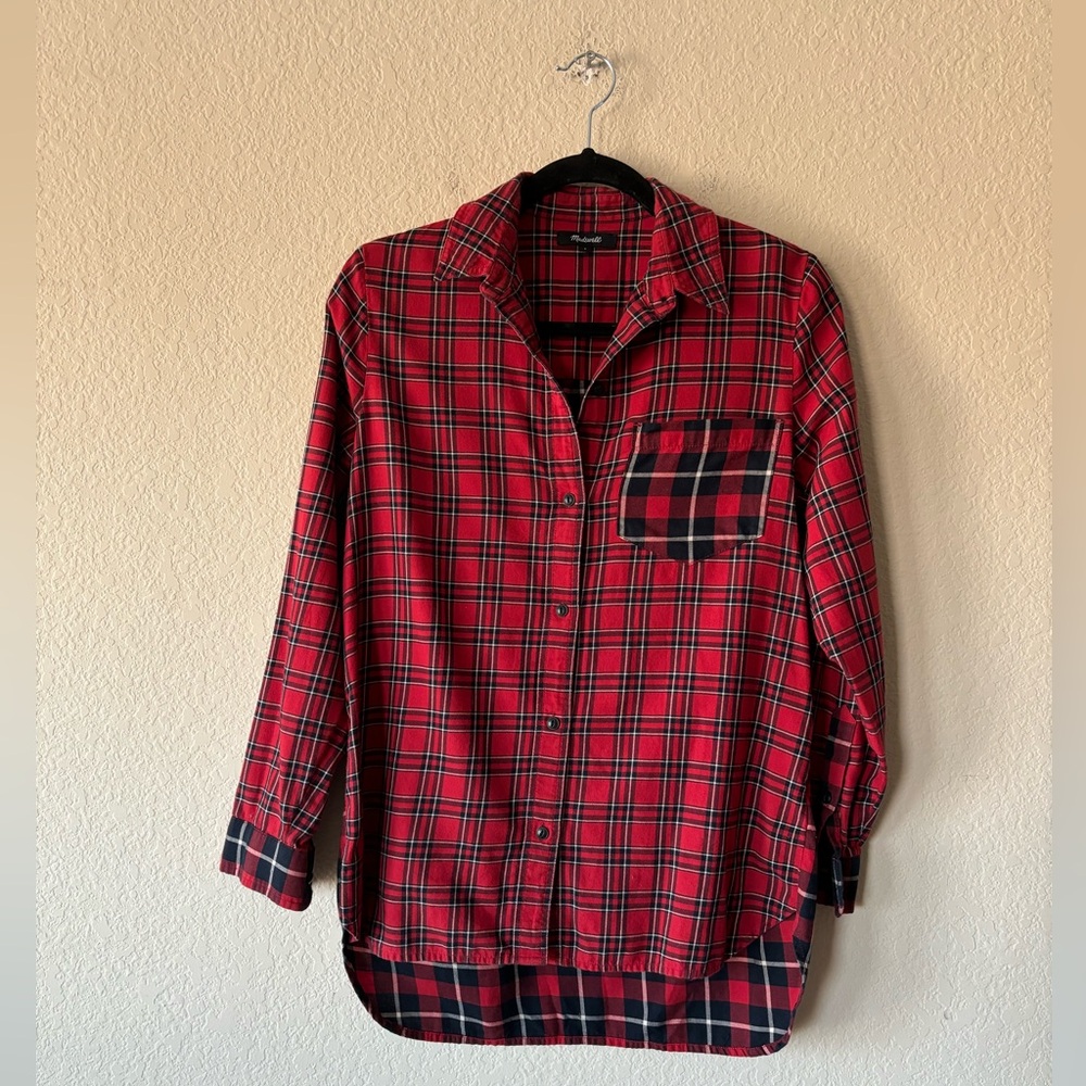 Madewell Ex-Boyfriend Button Up Shirt‎ Red Plaid Patchwork H3253 Women’s S